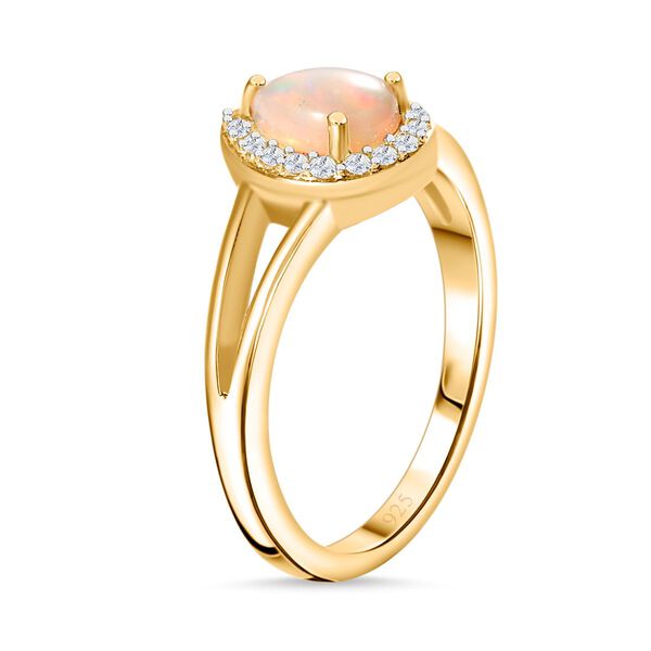 AA Nat&uuml;rlicher, &auml;thiopischer Welo Opal, Wei&szlig;er Zirkon Ring 925 Silber vergoldet (Gr&ouml;&szlig;e 17.00) ca. 0,71 ct image number 6