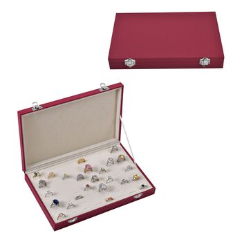 Moderne Ringschatulle aus Kunstleder mit zwei Verschl&uuml;ssen, 29x18.5x4cm, Weinrot