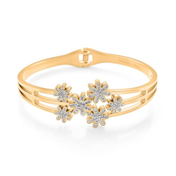 Weißer Kristall Armreif ca. 19 cm Reiner Edelstahl, Goldfarben image number 0