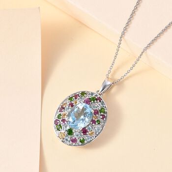 Himmelblauer Topas, Mehrfarbiger Edelstein Anh&auml;nger mit Kette ca. 50 cm, 925 Silber rhodiniert ca. 6.34 ct