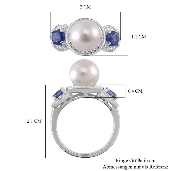 Wei&szlig;e Muschelkernperle (7-9 mm), Kyanit Ring 925 Silber platiniert (Gr&ouml;&szlig;e 16.00) image number 5