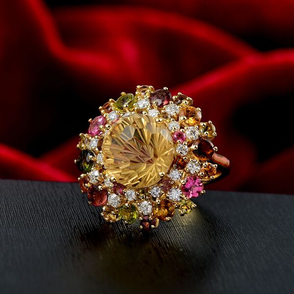 AA Citrin, Mehrfarbig-Turmalin Ring 925 Silber 750 Gelbgold Vermeil (Gr&ouml;&szlig;e 17.00) ca. 10,75 ct image number 2