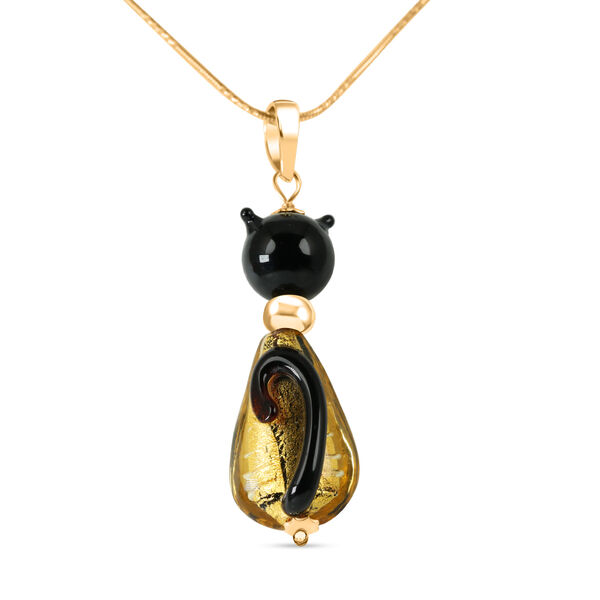 Goldfarbenes Murano-Stil Glas Anh&auml;nger 925 Silber 750 Gelb Vergoldet