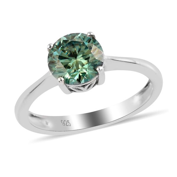 Grüner Moissanit Solitär Ring 925 Silber Platin-Überzug image number 4