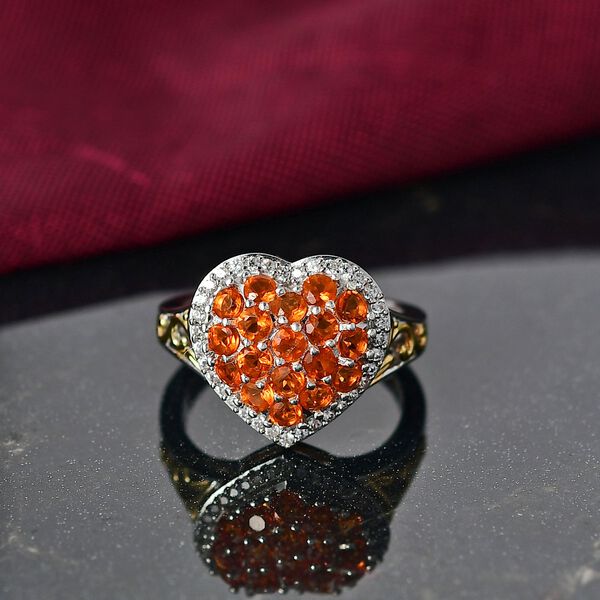 D'Joy AA Salamanca Feueropal, Weißer Zirkon Ring 925 Silber Rhodiniert und 750 Gelbgold Vermeil (Größe 19.00) ca. 1,22 ct image number 2