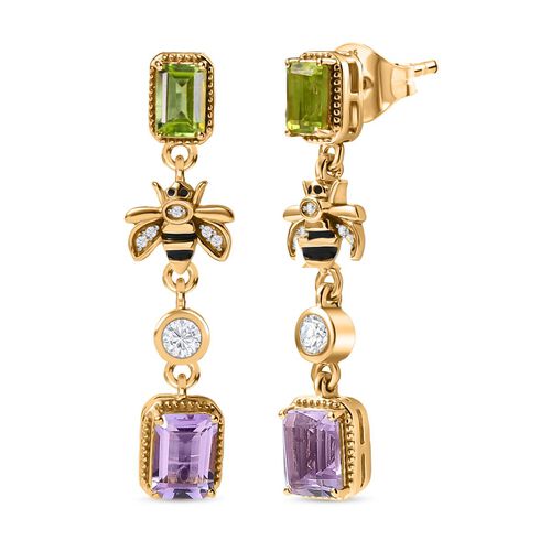 Giuseppe Perez Rose De France Amethyst, Peridot Ohrringe 925 Silber 750 Gelbgold Vermeil ca. 3.52 ct image number 0