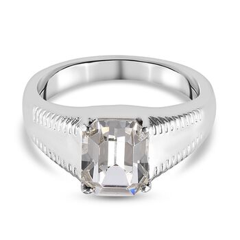 LUSTRO STELLA &Ouml;sterreichischer wei&szlig;er Kristall Solit&auml;r Herren Ring Edelstahl (Gr&ouml;&szlig;e 20.00)