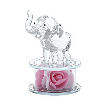 The 5th Season - Dekorative Kristallglas-Elefantfigur auf Kristallrose, 12x8x10cm, wei&szlig;