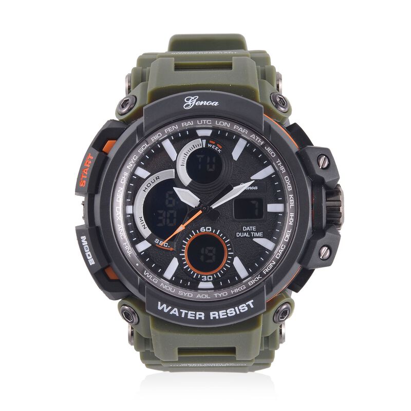GENOA - Multifunktionsuhr mit LED und Japanischem Uhrwerk, TPU-Armband,  LED-Anzeige und Wasserdicht, Grün image number 0