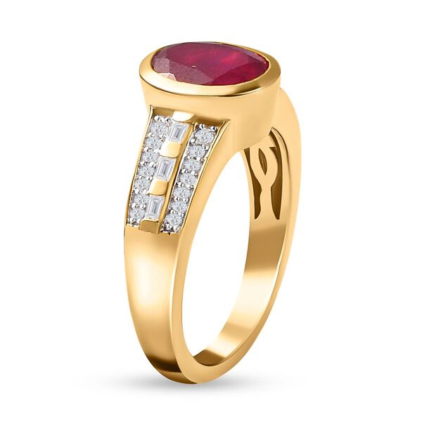 Afrikanischer Rubin und wei&szlig;er Zirkon Ring, 925 Silber vergoldet, ca. 3.18 ct image number 4