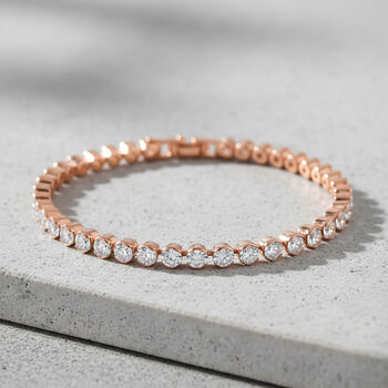 Wei&szlig;es Rund-Schliff Zirkonia 19cm Armband in Ros&eacute;goldton