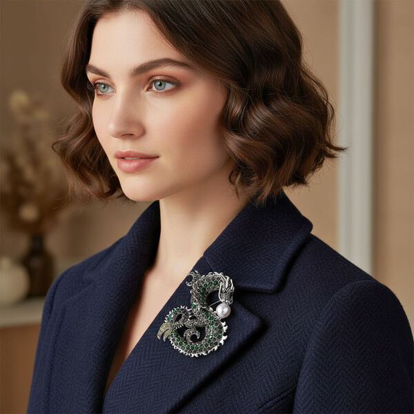 Kunststoff Perle, Mehrfarbiger Kristall Brosche Antik-silber-Plattierung image number 2