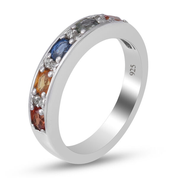 Mehrfarbig Saphir und Zirkon Half Eternity Band Ring 925 Silber Platin-Überzug image number 3