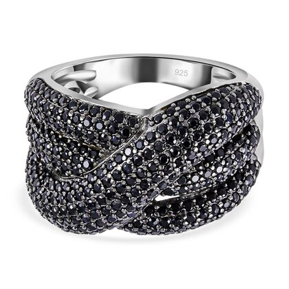 Schwarzer Spinell Ring, 925 Silber, (Gr&ouml;&szlig;e 16.00) ca. 2.18 ct