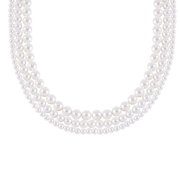 Dreischichtige wei&szlig;e Muschelkernperlen-Halskette image number 3