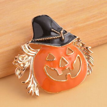 Emaillierte K&uuml;rbis-Brosche, ca. 4,50g, silberfarben