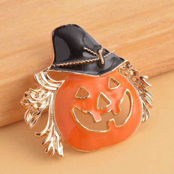 Emaillierte K&uuml;rbis-Brosche, ca. 4,50g, silberfarben image number 2