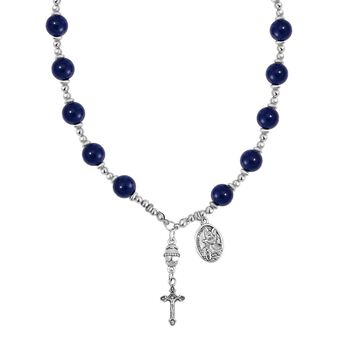Lapislazuli Rosenkranzkette mit Kreuzanh&auml;nger und Medaillon, ca. 45 cm + 5 cm Extender, ca. 180.00 ct
