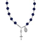 Lapislazuli Rosenkranzkette mit Kreuzanhänger und Medaillon, ca. 45 cm + 5 cm Extender, ca. 180.00 ct