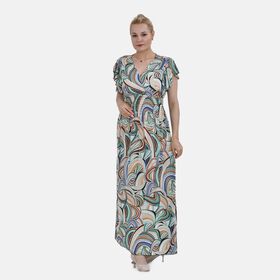 Maxikleid mit gesmokter Taille und Flatterärmeln, bunt