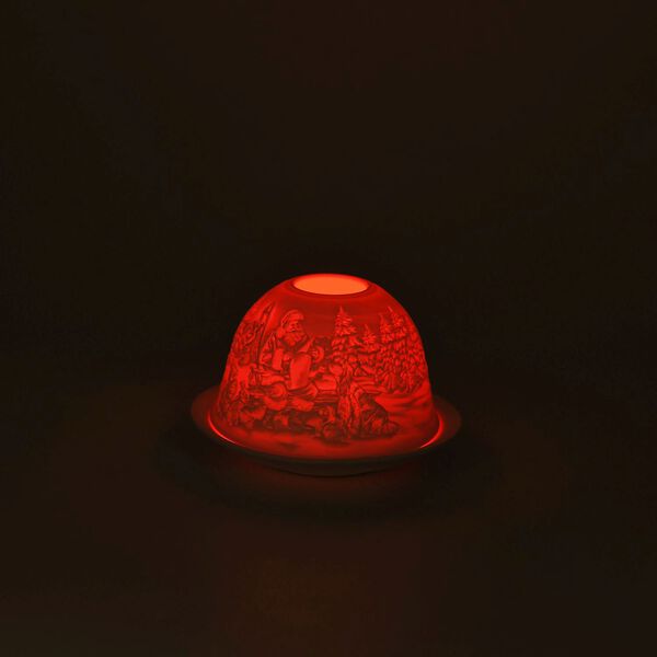 LED-Porzellan-Teelichthalter - Motiv Weihnachtsmann und Schneemann, 13-Farben-LED mit Fernbedienung, Durchmesser 10,5 cm, Höhe 7,5 cm image number 1