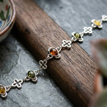 Nat&uuml;rlicher Baltischer Bernstein Armband ca. 18 cm 925 Silber