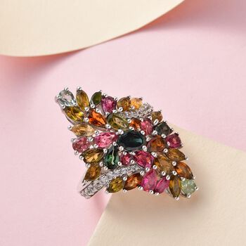Mehrfarbiger Turmalin Ring, 925 Silber platiniert, ca. 6.11 ct