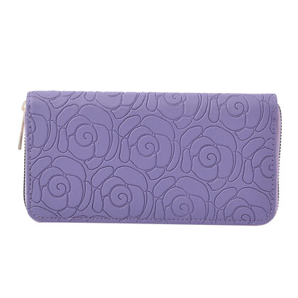 Lange Brieftasche aus naturfreundlichem Kunstleder, 19x2.5x10cm, florales Muster, lila