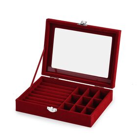Elegante Schmuckbox aus edlem Samt mit Glasdeckel, 20x15x5 cm, Weinrot