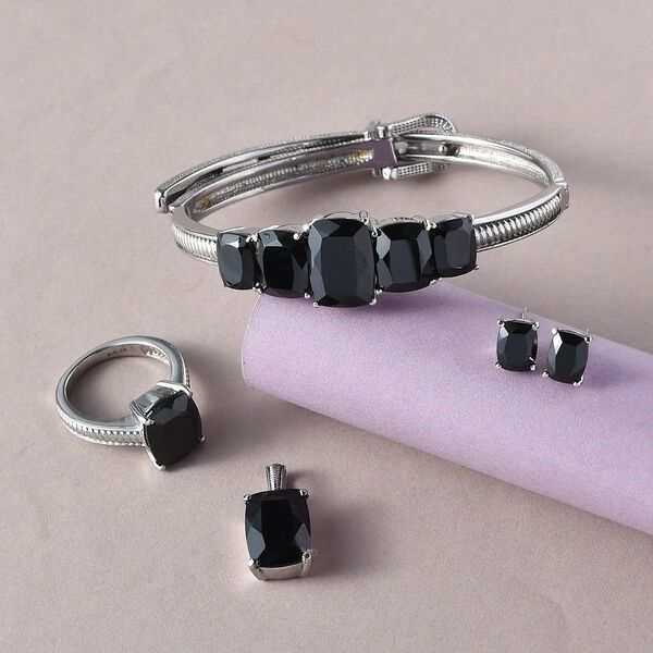 4er-Set, Schwarzer Spinell-Armband, Ring, Ohrstecker und Anh&auml;nger - 44,31 ct. image number 2