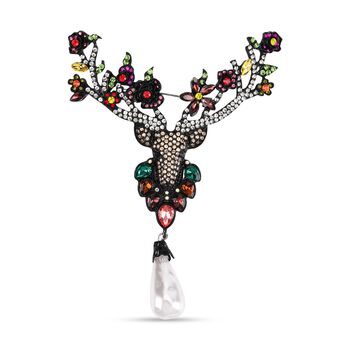 Kunststoff Perle, Mehrfarbiger Kristall Brosche  Schwarz