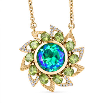 EVER TRUE Pfau Quarz Triplette, Peridot Halskette ca. 50 cm Nickelfreies Messing ca. 6,07 ct.