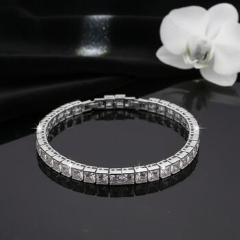 Wei&szlig;es Zirkonia-Armband in Silberton, 18+2,5cm