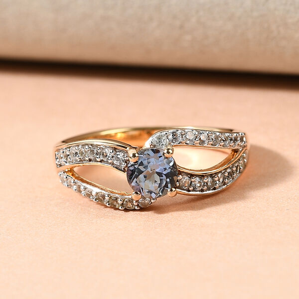 Pfau Tansanit und Zirkon-Ring, 925 Silber Gelbgold Vermeil  ca. 1,07 ct image number 2