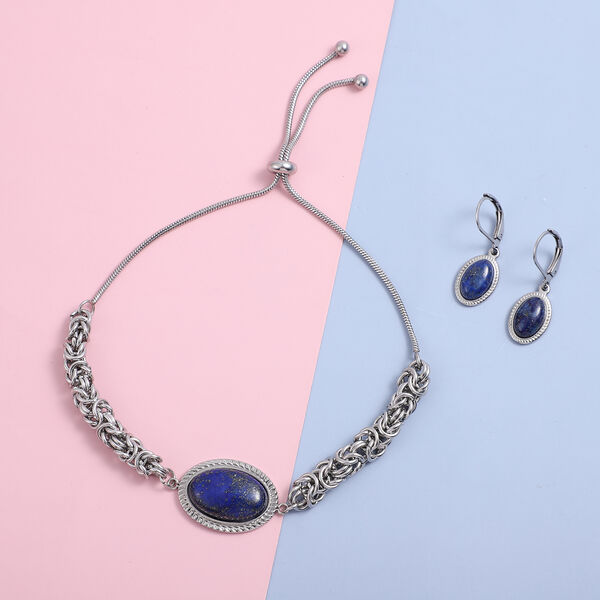 2er - Set Lapislazuli-Ohrringe und Armband, 12 cm, Edelstahl ca. 15,00 ct image number 1