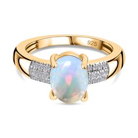 AA Natürlicher, äthiopischer Welo Opal, Moissanit Ring, 925 Silber Gelbgold Vermeil (Größe 17.00) ca. 1.35 ct