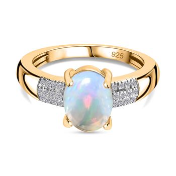 AA Nat&uuml;rlicher, &auml;thiopischer Welo Opal, Moissanit Ring, 925 Silber Gelbgold Vermeil (Gr&ouml;&szlig;e 17.00) ca. 1.35 ct