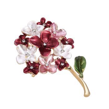 Emaillierte und wei&szlig;e Kristall-Brosche, Floral