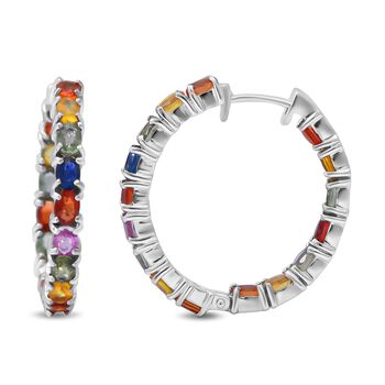 Mehrfarbige Saphir-Creolen, 925 Silber platiniert ca. 7.55 ct