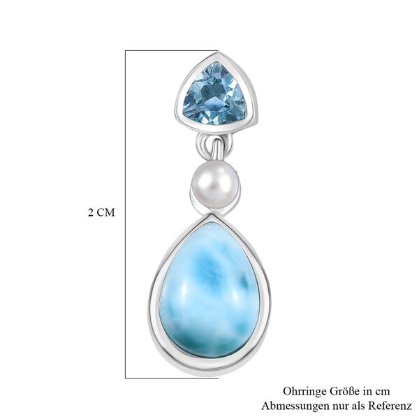 D'Joy AA Larimar, himmelblaue Topas und S&uuml;&szlig;wasser Perle Ohrringe image number 6