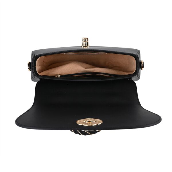 GRAND PELLE Umhängetasche aus echtem Leder, Damaststickerei, mit Tragegriff und Schulterriemen, 23×9×13 cm, Schwarz image number 5