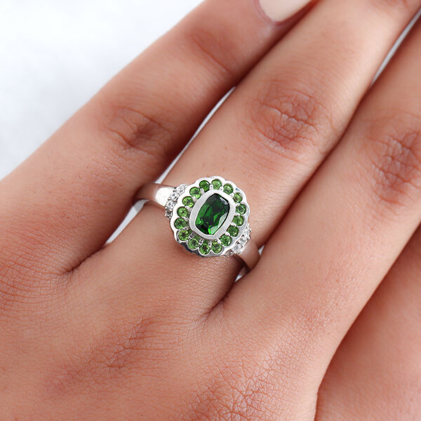 Nat&uuml;rlicher Chromdiopsid und Zirkon Ring 925 Silber platiniert image number 3