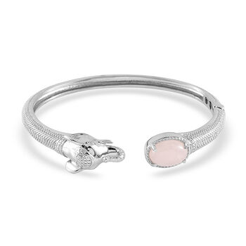 Rosenquarz-Armreif, ca. 19 cm, Edelstahl ca. 6,20 ct