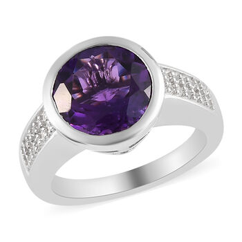 Lusaka Amethyst und Zirkon Ring 925 Silber platiniert  ca. 3,71 ct