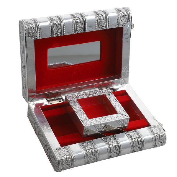 Handgefertigtes, Aluminium-Schmuckkästchen, silber, Elefantenprägung image number 3