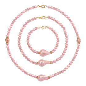 3er Set Rosa Muschelkernperlen-Schmuckstücke, bestehend aus Armband (ca. 19 cm) und zwei Halsketten (ca. 40 cm und 50 cm), gelb vergoldet