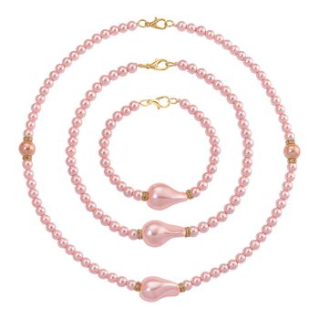 3er Set Rosa Muschelkernperlen-Schmuckst&uuml;cke, bestehend aus Armband (ca. 19 cm) und zwei Halsketten (ca. 40 cm und 50 cm), gelb vergoldet