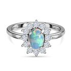 AA Natürlicher, äthiopischer Welo Opal und weißer Zirkon-Ring, 925 Silber platiniert (Größe 16.00) ca. 1.15 ct