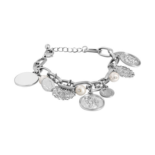 Weißes Glasperlen-Armband, 19 cm, silberfarben image number 1