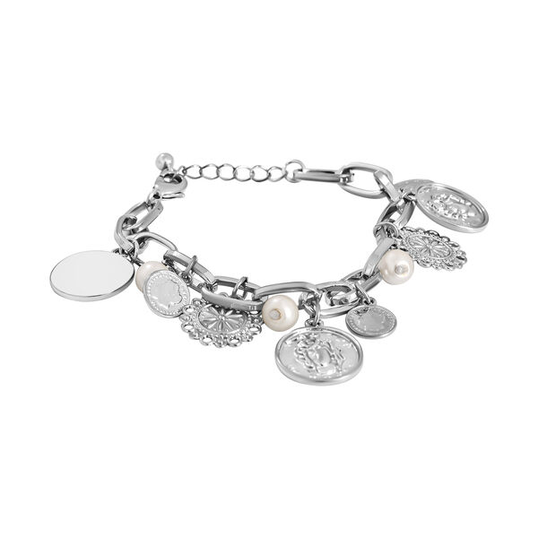 Wei&szlig;es Glasperlen-Armband, 19 cm, silberfarben image number 1